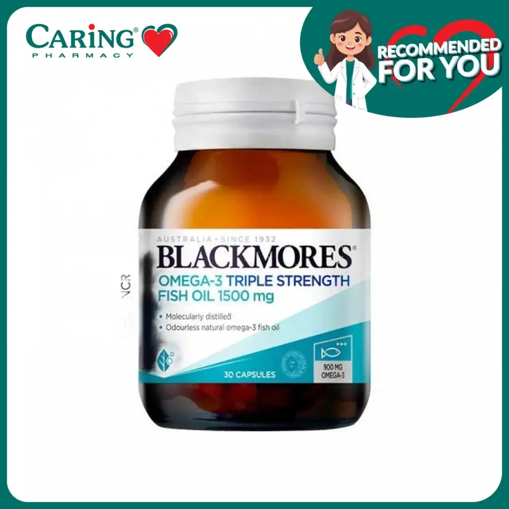 Blackmores Omega-3 Triple Strength Fish Oil 1500 mg in a bottle with 30 capsules for health support