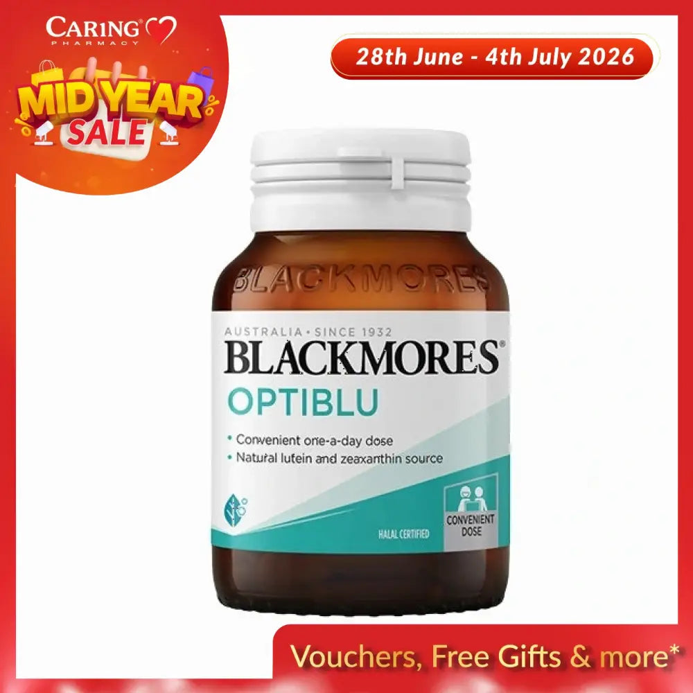 Blackmores Optiblu tablets in a brown bottle with convenient one-a-day dose for eye health