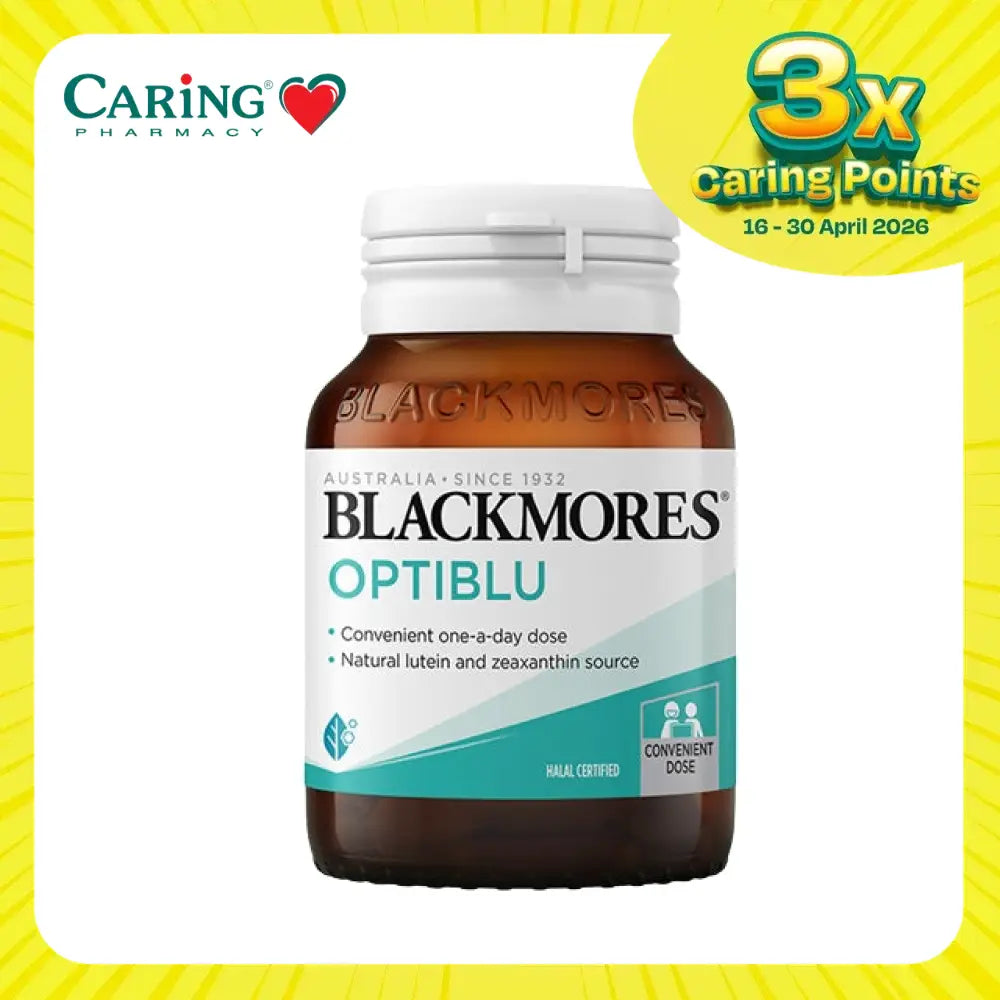 Blackmores Optiblu tablets in a brown bottle with convenient one-a-day dose for eye health