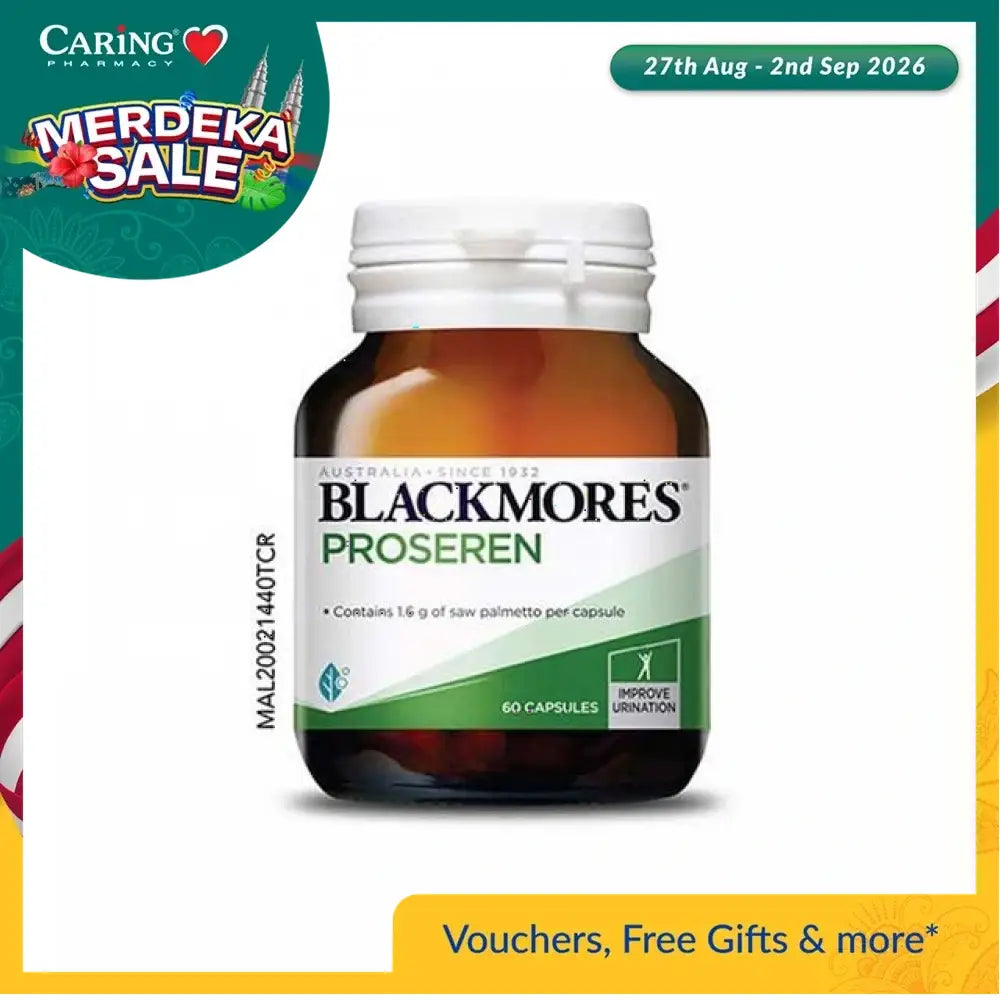 Blackmores Proseren 1600mg capsules in a brown bottle for improved urinary health