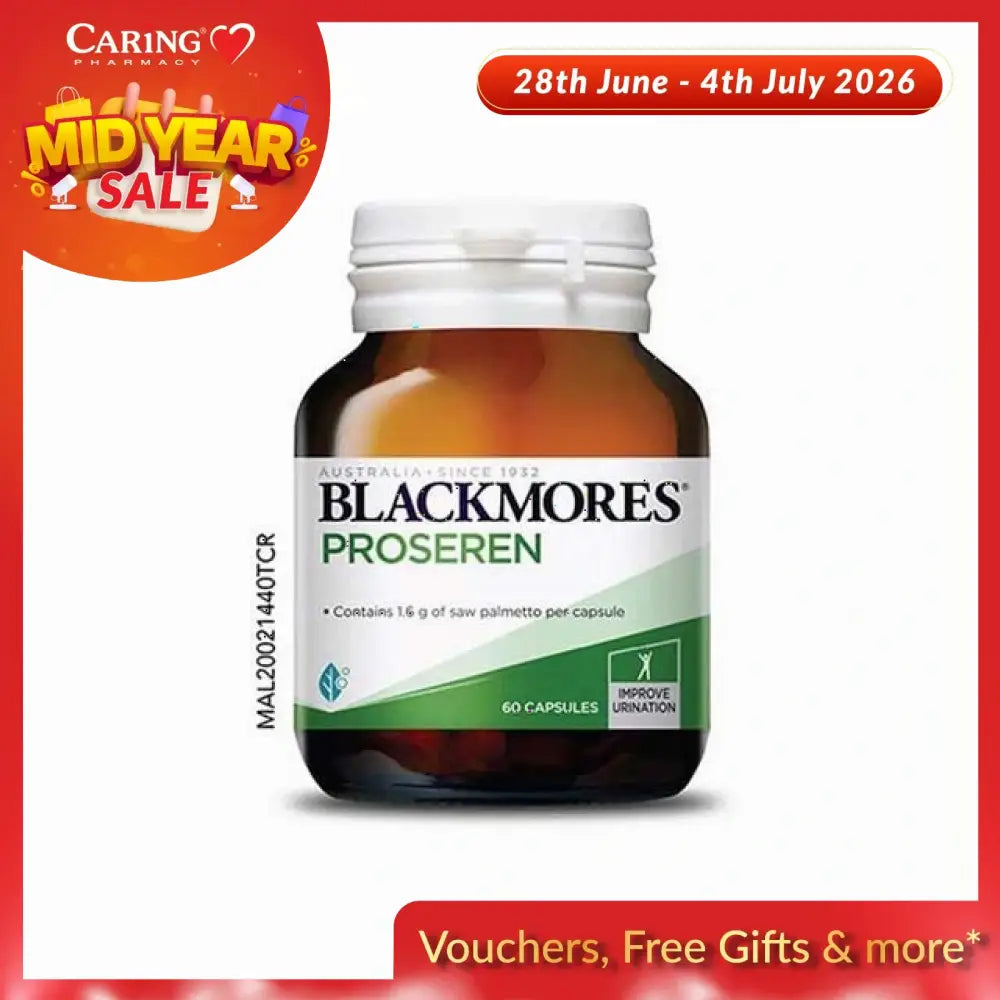 Blackmores Proseren 1600mg capsules in a brown bottle for improved urinary health
