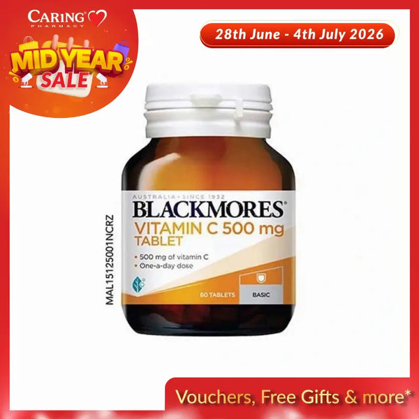 Blackmores Vitamin C 500mg tablets in a 60-tablet bottle for daily immune support