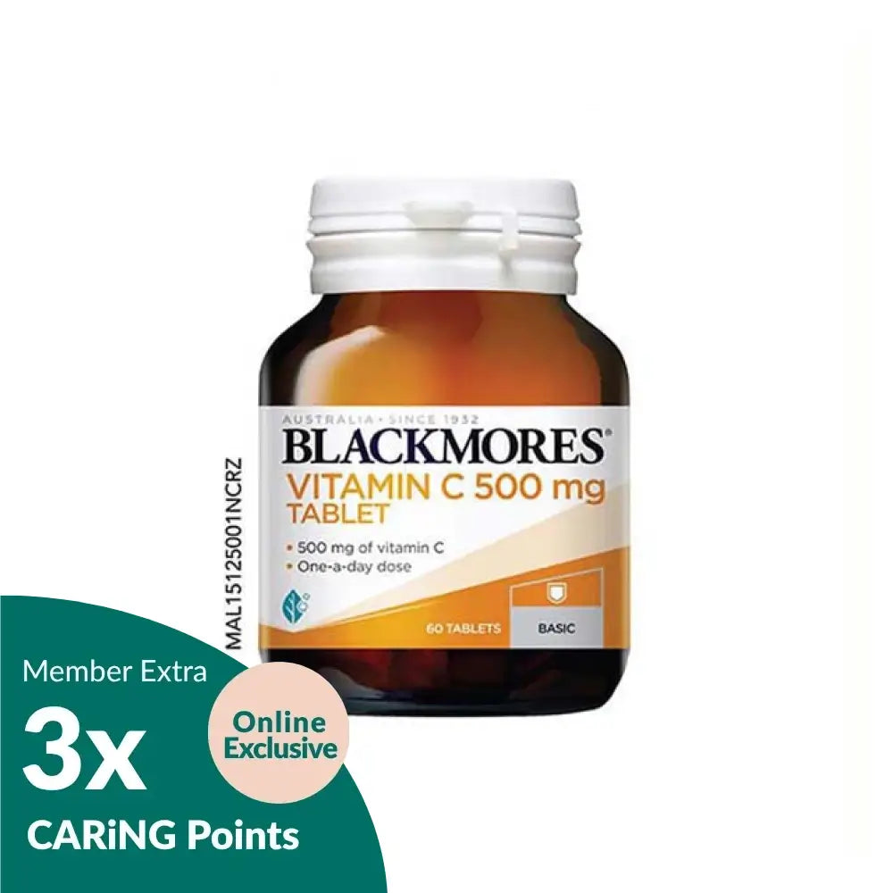 Blackmores Vitamin C 500mg tablets in a 60-tablet bottle for daily immune support