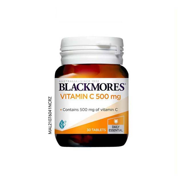 Blackmores Vitamin C 500mg tablets in a bottle containing 30 tablets for immune support