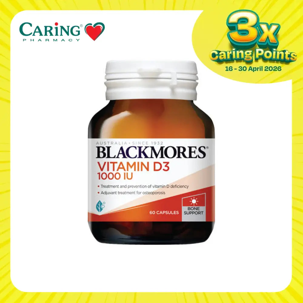 Blackmores Vitamin D3 1000IU supplement bottle with 60 capsules for bone support