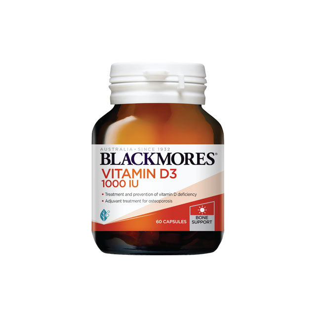 Blackmores Vitamin D3 1000IU supplement bottle with 60 capsules for bone support