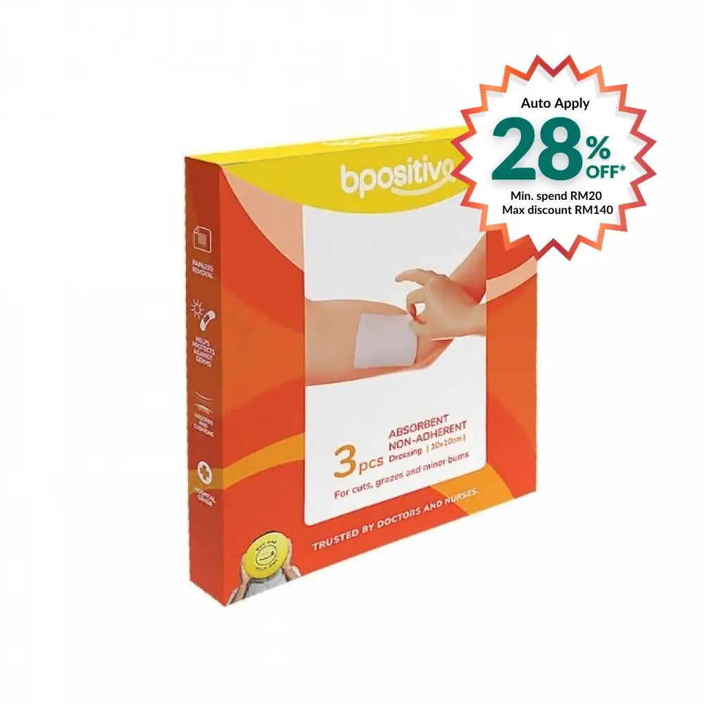 BPOSITIVE ABSORBENT NON-ADHERENT DRESSING 10X10CM 3S
