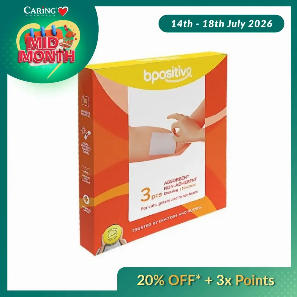 BPOSITIVE ABSORBENT NON-ADHERENT DRESSING 10X10CM 3S
