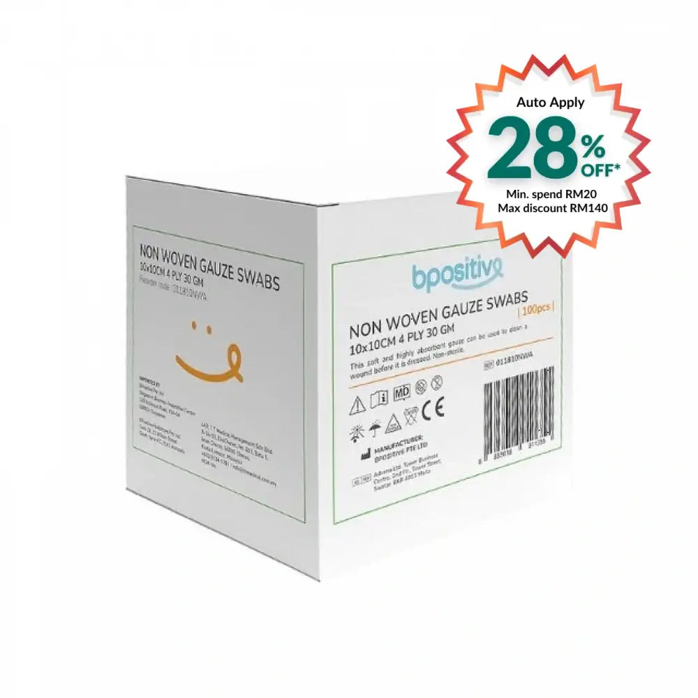 BPOSITIVE NON WOVEN GAUZE SWABS 10CMX10CM 100S