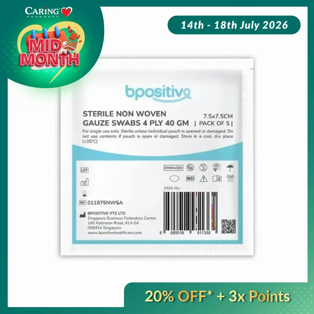 BPOSITIVE STERILE NON WOVEN GAUZE SWABS 7.5CMX7.5CM 4PLY 5S