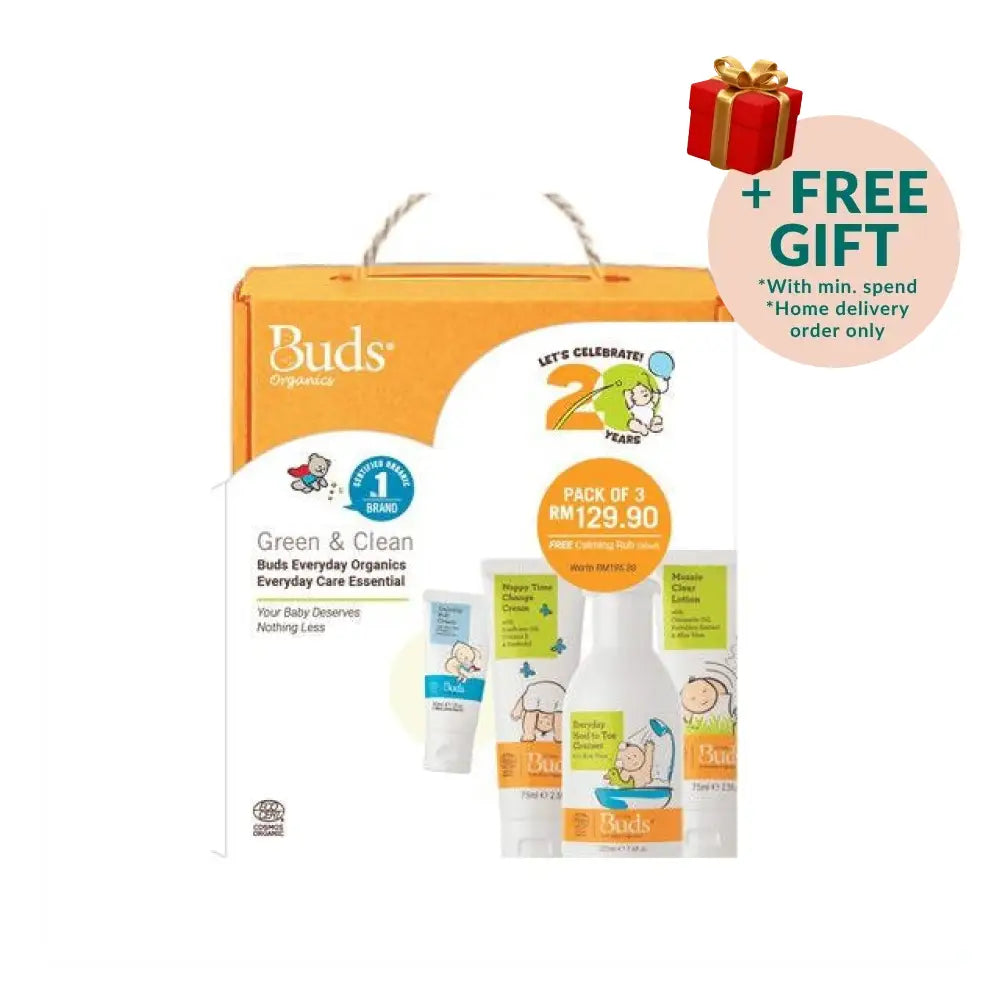 Buds BB EO Essentials Set including three organic care products for baby skin protection and health