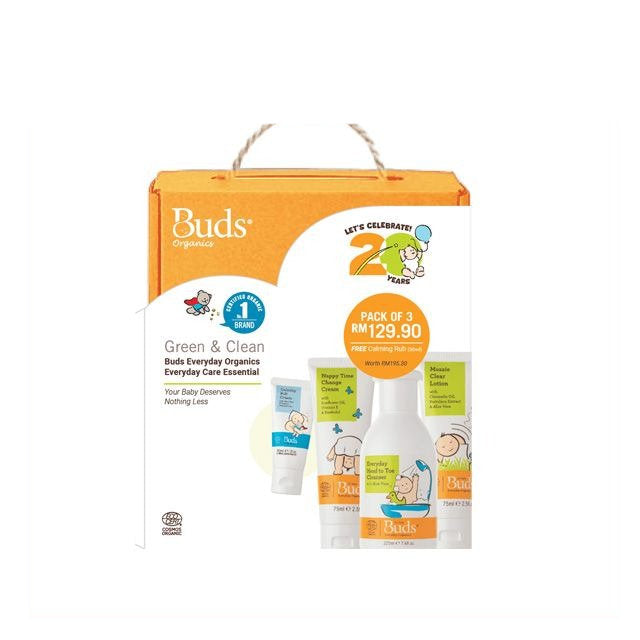 Buds BB EO Essentials Set including three organic care products for baby skin protection and health