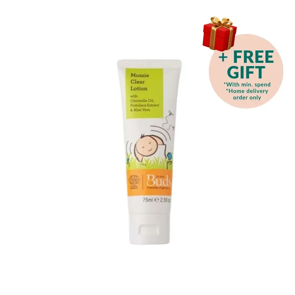 BUDS organic mosquito repellent lotion in a 75ml tube with natural ingredients for effective protection