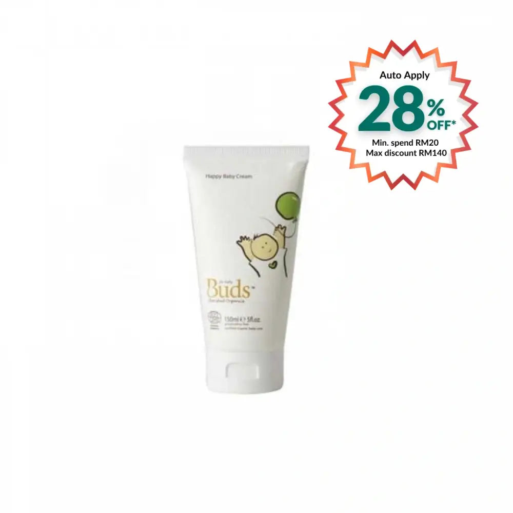 BUDS organic baby cream in a tube with playful baby design for gentle skin care