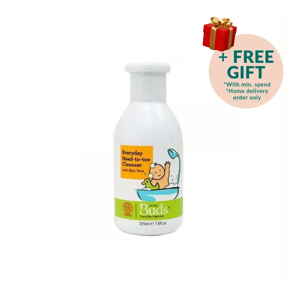 BUDS organic baby head to toe cleanser with aloe vera for gentle skin care of infants