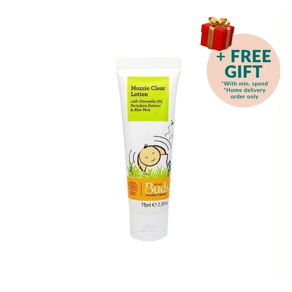 BUDS organic mosquito lotion for babies in a 75ml tube with natural ingredients for gentle protection