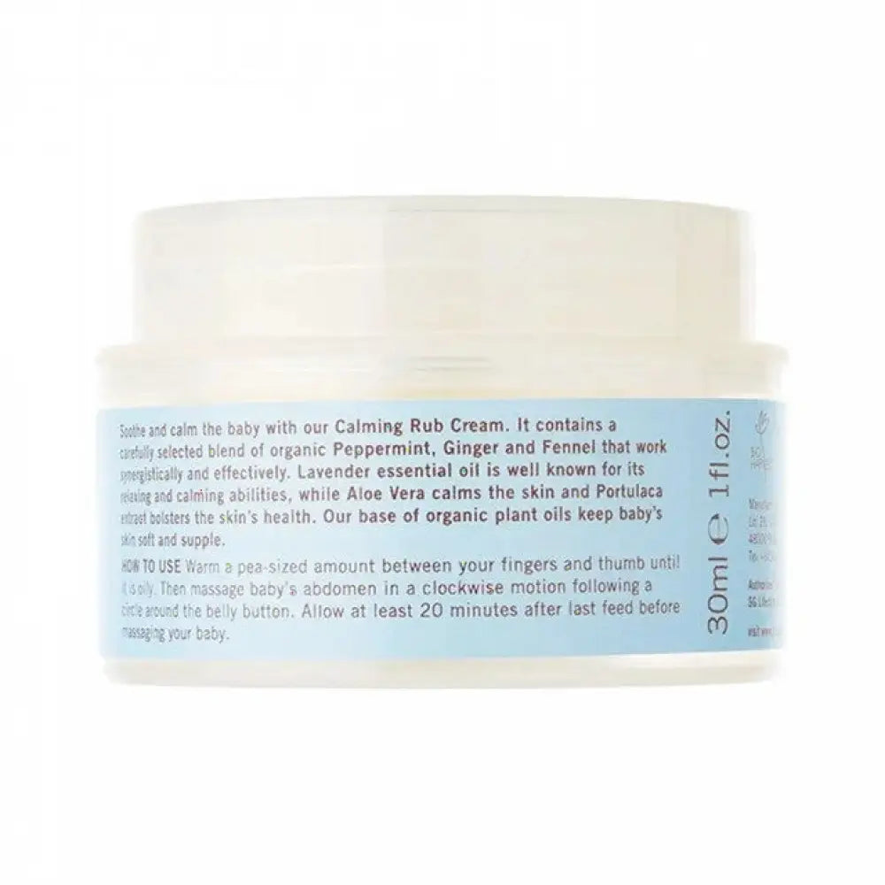 BUDS jar of calming rub cream with blue label 30ml soothing rub cream for babies peppermint aloe