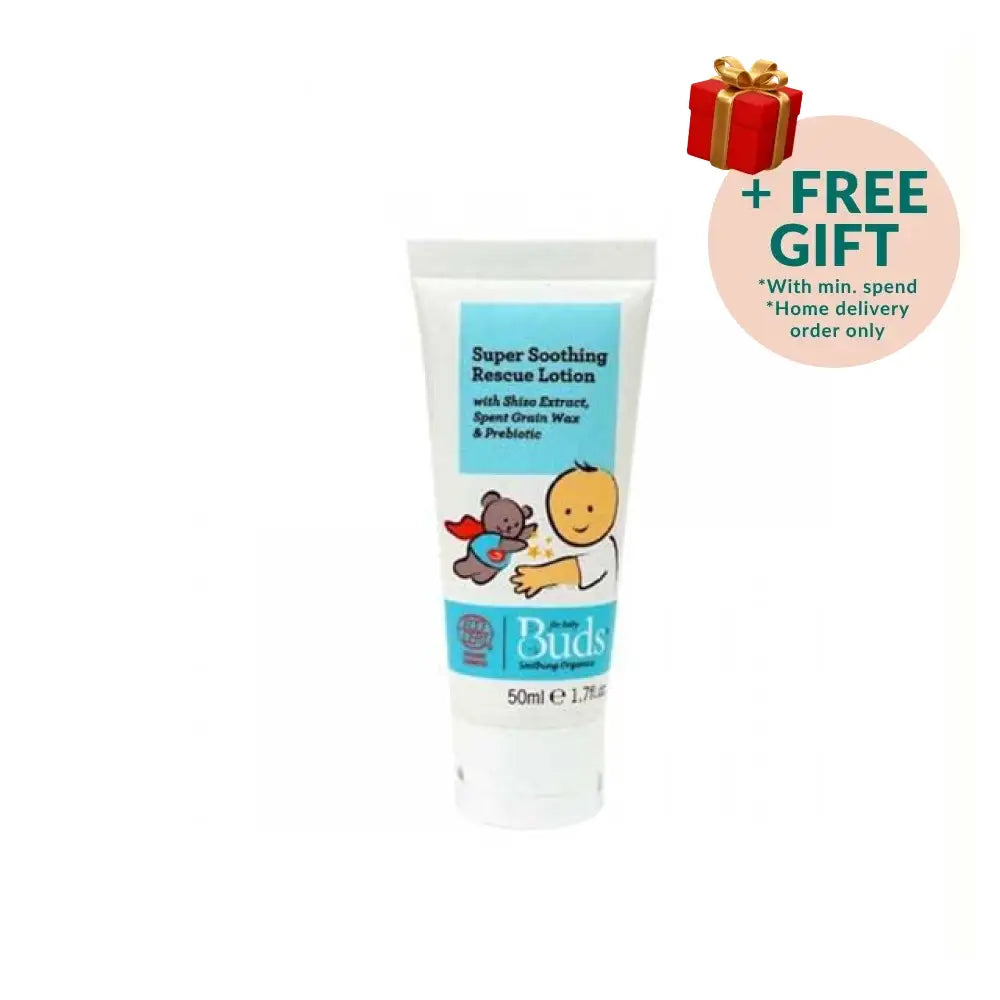 BUDS Organic Baby Soothing Lotion in a 50ml tube with moisturizing ingredients for gentle skin care