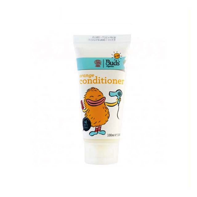 BUDS kids orange hair conditioner in a 100ml tube designed for gentle hair care