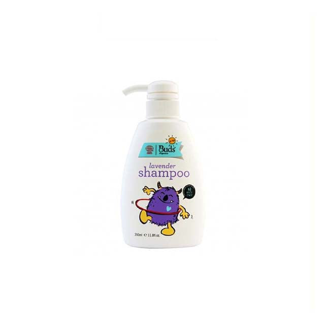 BUDS lavender shampoo for kids in a 250ml bottle with fun monster character design