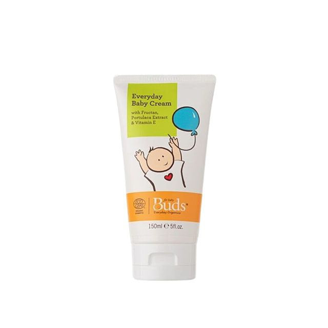 Buds Everyday Baby Cream with Prunus Extract and Vitamin E for delicate skin, 150ml tube of organic baby cream