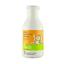 BUDS organic baby head to toe cleanser in a 250ml bottle, safe for gentle cleansing of infants