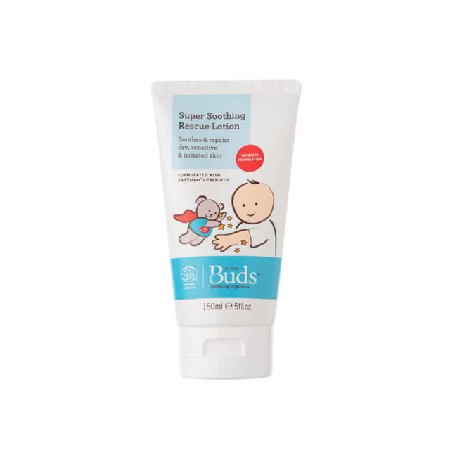 BUDS Super Soothing Rescue Lotion 150ml for babies, featuring organic baby soothing lotion for dry and sensitive skin