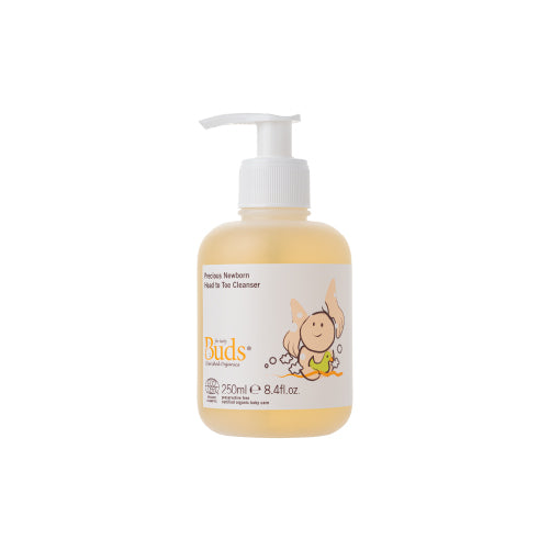 Buds Organic Newborn Cleanser in 250ml bottle for gentle skin care for infants