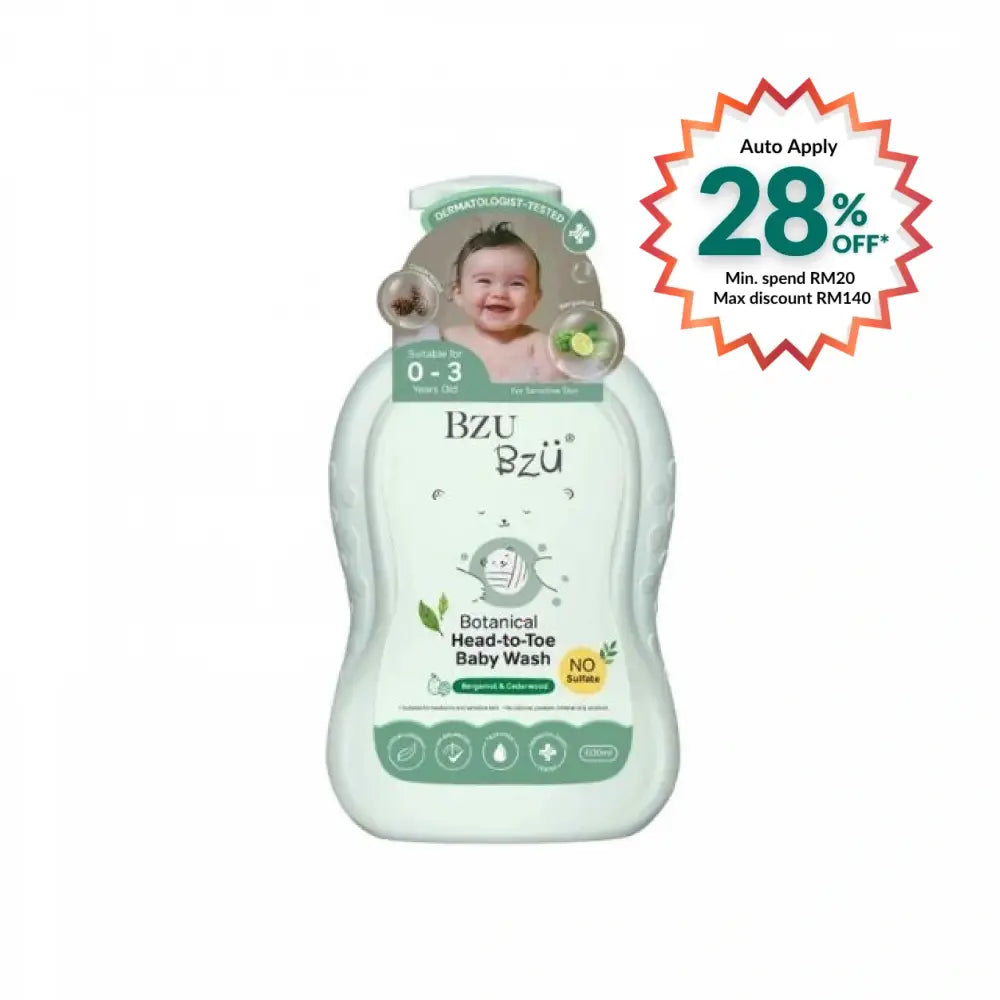 BZU BZU BOTANICAL HEAD-TO-TOE BABY WASH BERGAMOT & CEDARWOOD 600ML