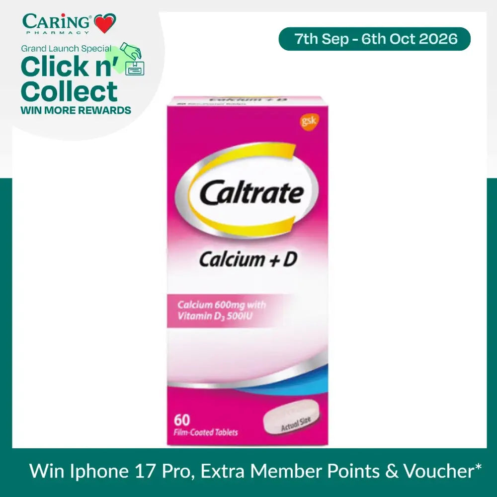 Caltrate 600+D supplement with 60 film-coated tablets for calcium and vitamin D support