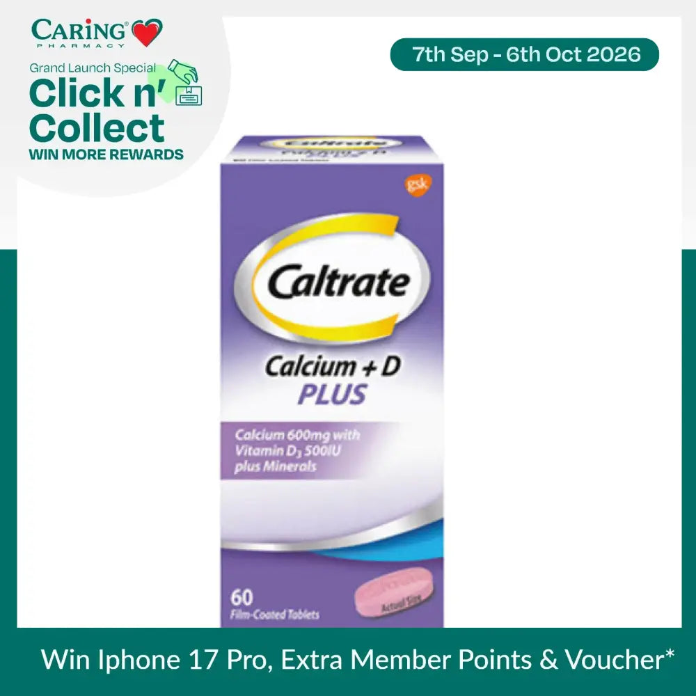 CALTRATE 600 Plus calcium supplement with Vitamin D and minerals in a box of 60 film-coated tablets