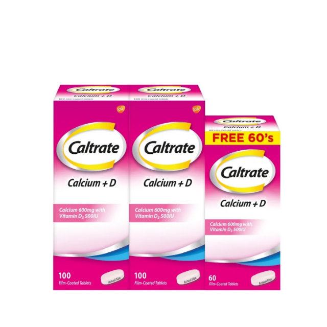 Caltrate 600+D supplement Malaysia, 100 calcium and vitamin D tablets with a free 60 tablet pack