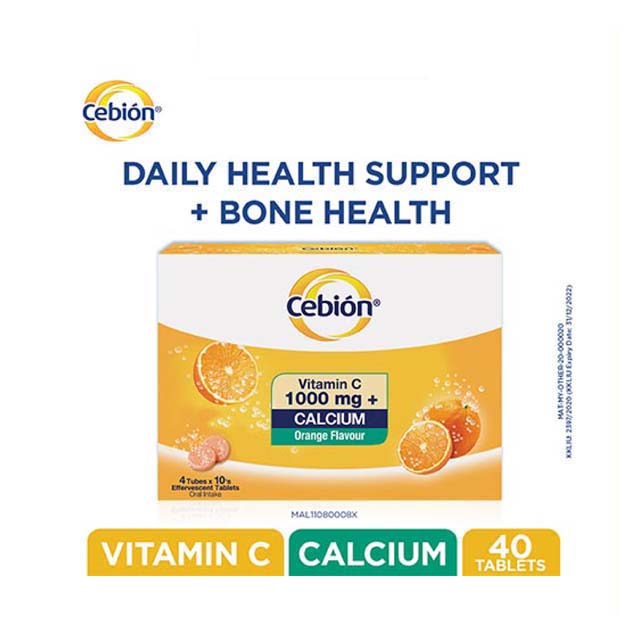 Cebion Vitamin C and Calcium effervescent tablets for daily health support and bone health in orange flavor