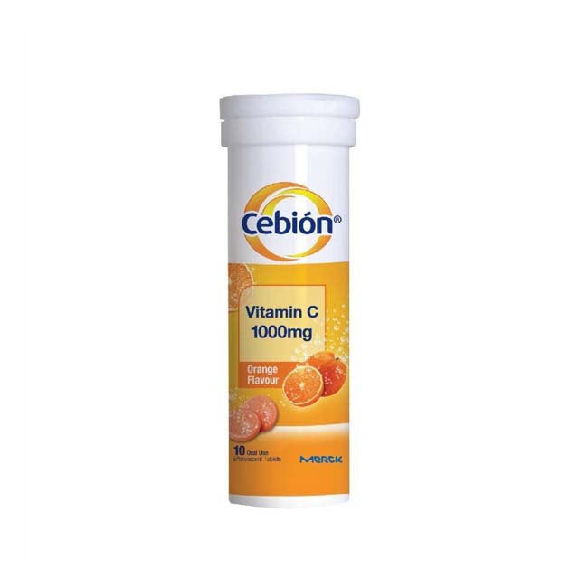 Cebion Vitamin C 1000mg effervescent tablets in orange flavor for immune support