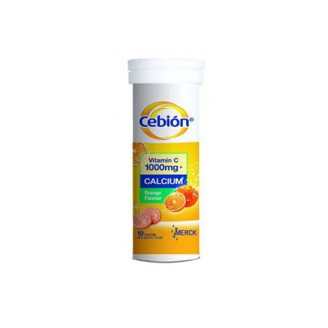 Cebion Vitamin C 1000mg effervescent tablets in orange flavor for immune support and energy boost