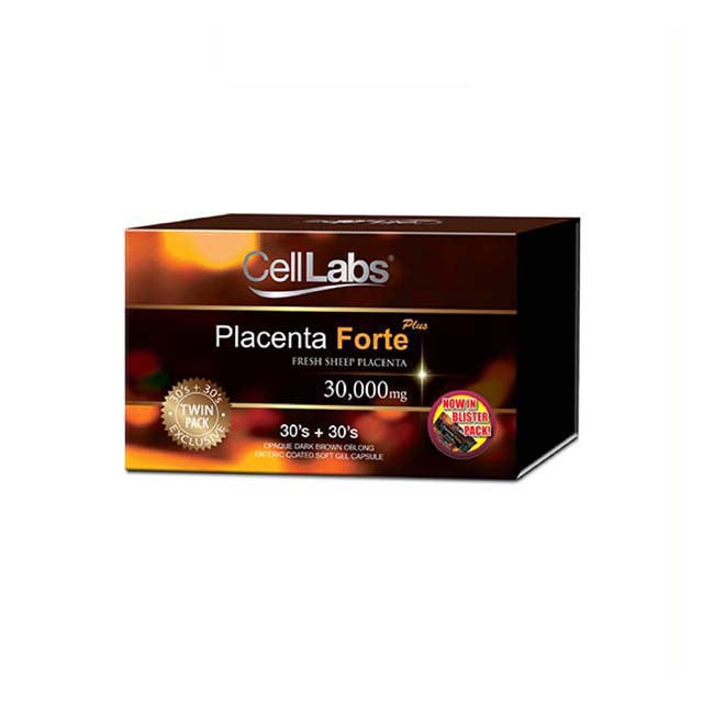 CellLabs Placenta Forte Plus supplements with 30,000mg of fresh sheep placenta in a twin pack