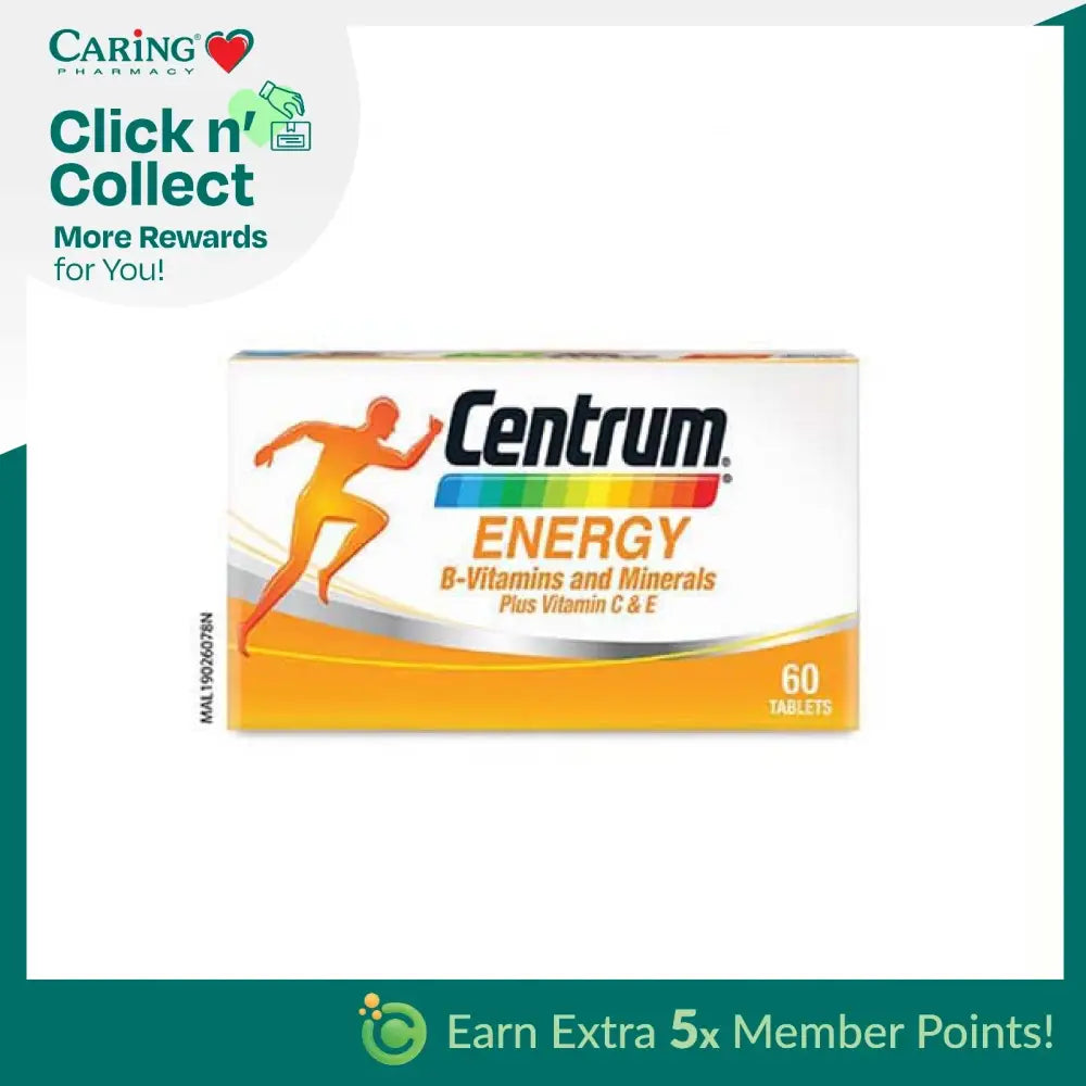 Centrum Energy 60s supplement with B-Vitamins and Minerals for enhanced energy support