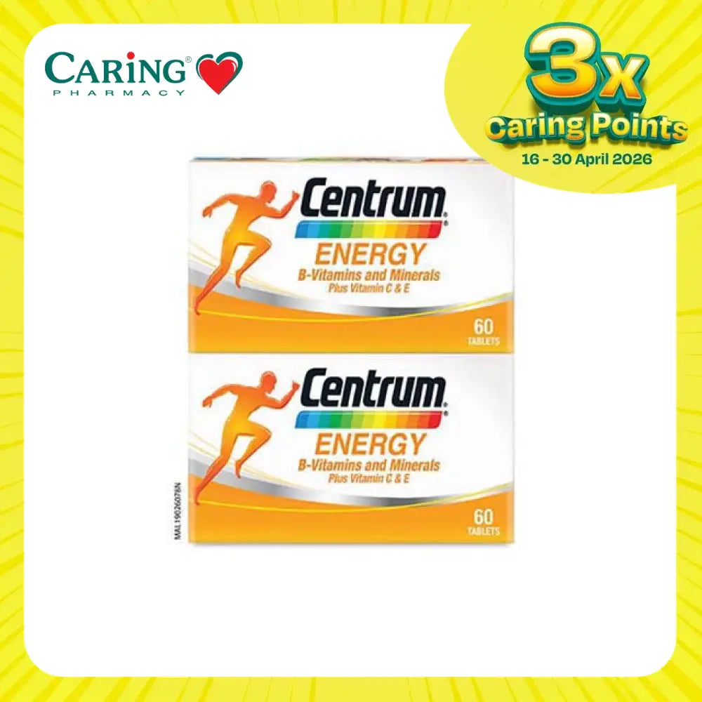Centrum Energy vitamins 60 tablets packaging featuring B-vitamins and minerals for energy support