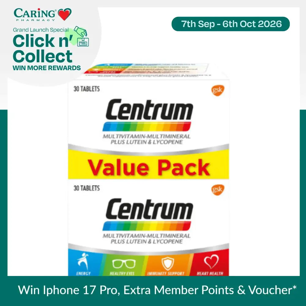 Centrum multivitamin with lutein and lycopene Value Pack of 30 Tablets for energy and heart health