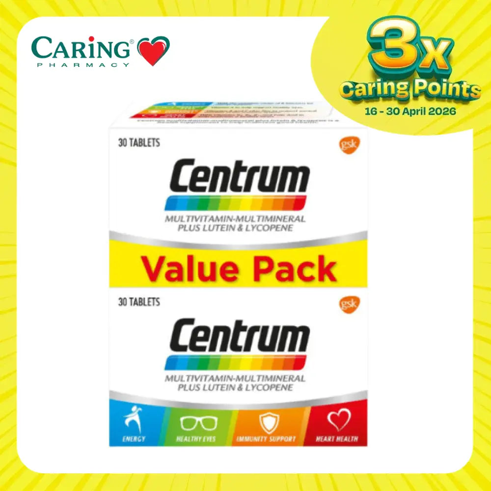 Centrum multivitamin with lutein and lycopene Value Pack of 30 Tablets for energy and heart health