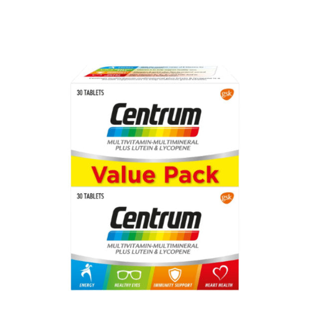 Centrum multivitamin with lutein and lycopene Value Pack of 30 Tablets for energy and heart health