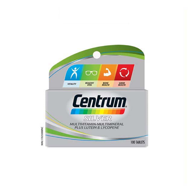 Centrum Silver multivitamin for seniors with lutein and lycopene in a 100 tablet package