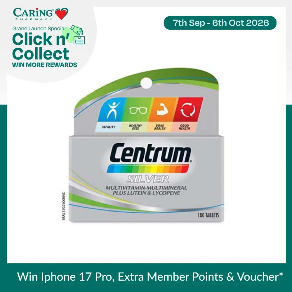 Centrum Silver multivitamin for seniors with lutein and lycopene in a 100 tablet package