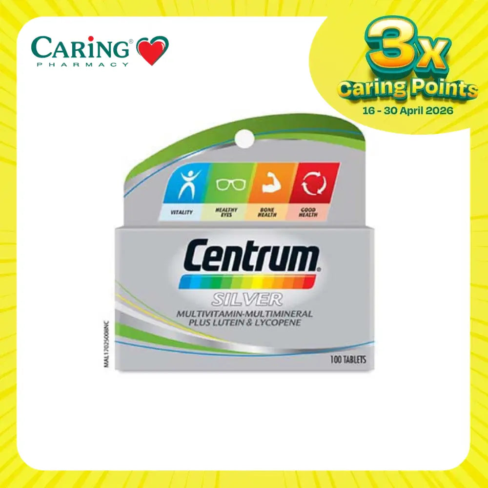 Centrum Silver multivitamin for seniors with lutein and lycopene in a 100 tablet package