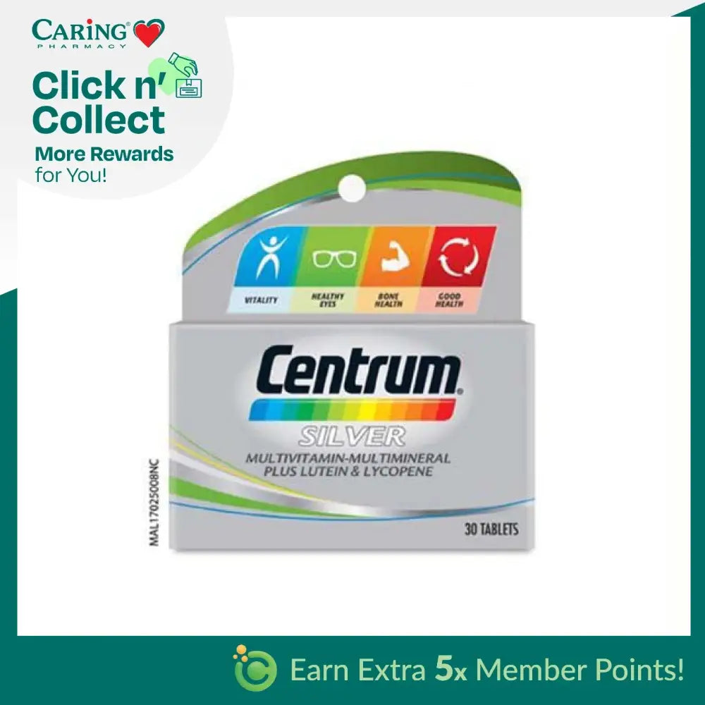 Centrum Silver multivitamin for seniors in a 30-tablet pack, promoting vitality and overall health