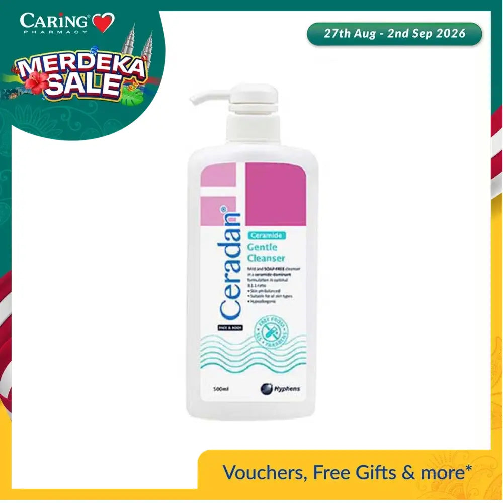 Ceradan Gentle Cleanser 500ml with a pump for effective hydration and skin barrier support