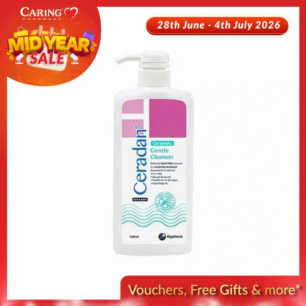 Ceradan Gentle Cleanser 500ml with a pump for effective hydration and skin barrier support