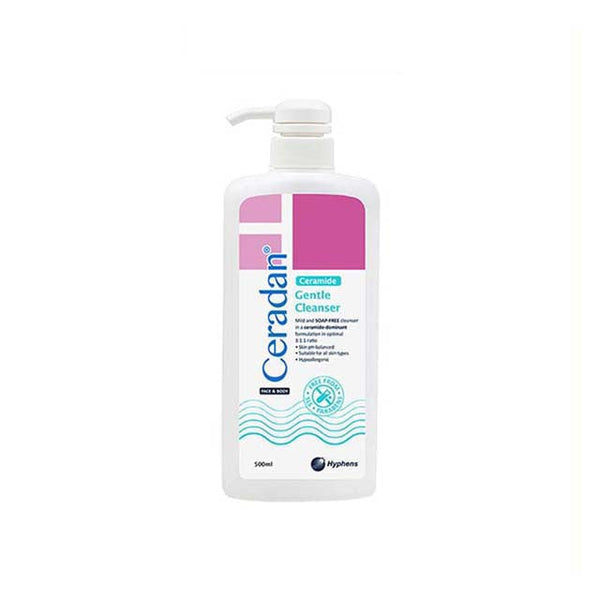 Ceradan Gentle Cleanser 500ml with a pump for effective hydration and skin barrier support