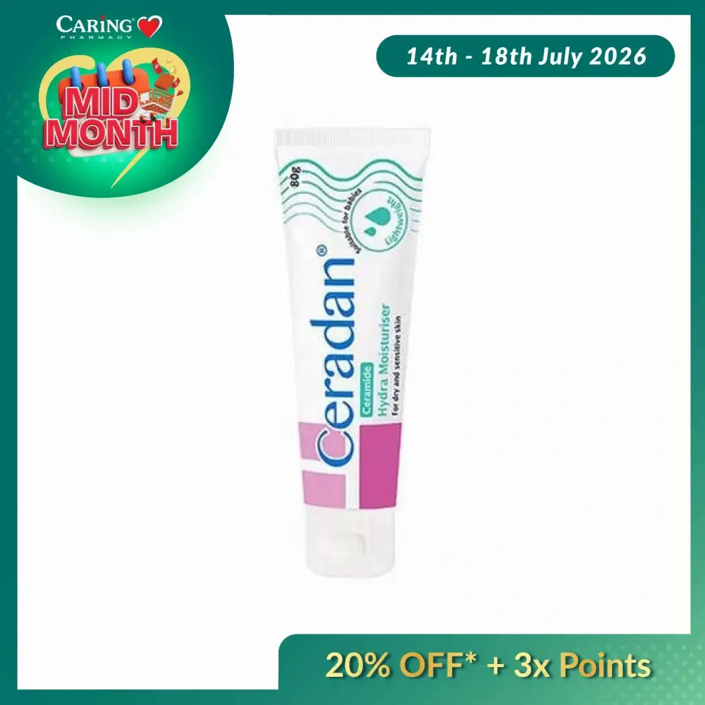 Ceradan Hydra Moisturiser 80g in a tube, designed for deep hydration and skin care