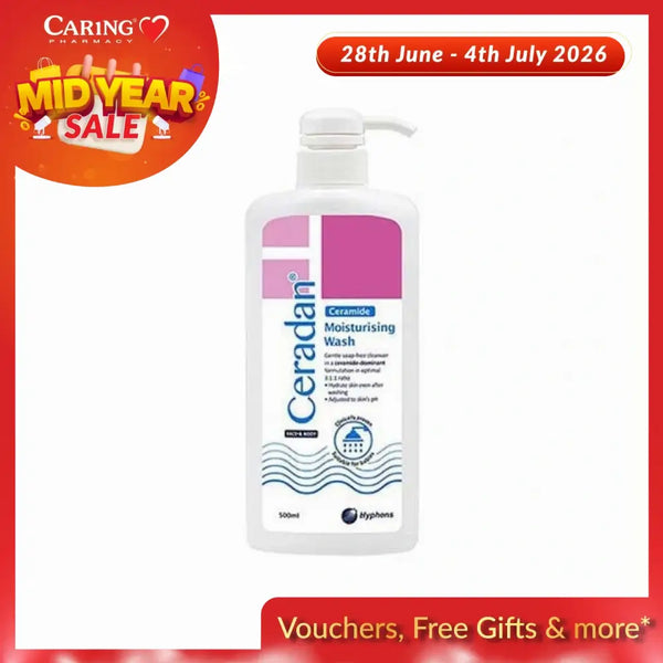 Ceradan Moisturising Wash 500ml with ceramide formula for gentle cleansing and hydration